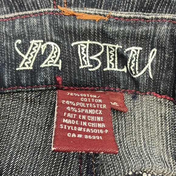 Vintage Y2 BLU Blue Jeans, Brown Leather Trim, SZ 36 - Picture 5 of 10